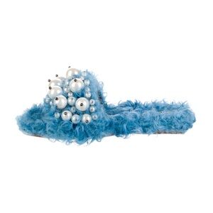 Miu Miu Faux Fur Slides – Blue, Size 37 (US Women’s 7)